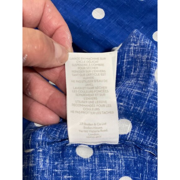Boden Blue & White Polka Dot Linen Dress With Pockets Size 12R - Picture 9 of 13